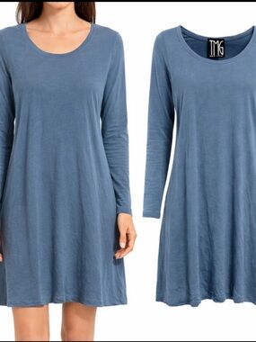 TMG Women's Long-Sleeve Scoop Neck Mini Dress in Slate Blue